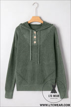 Mist green mineral wash ribbed knit drawstring hooded sweater - sweaters