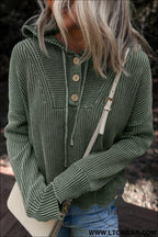 Mist green mineral wash ribbed knit drawstring hooded sweater - sweaters