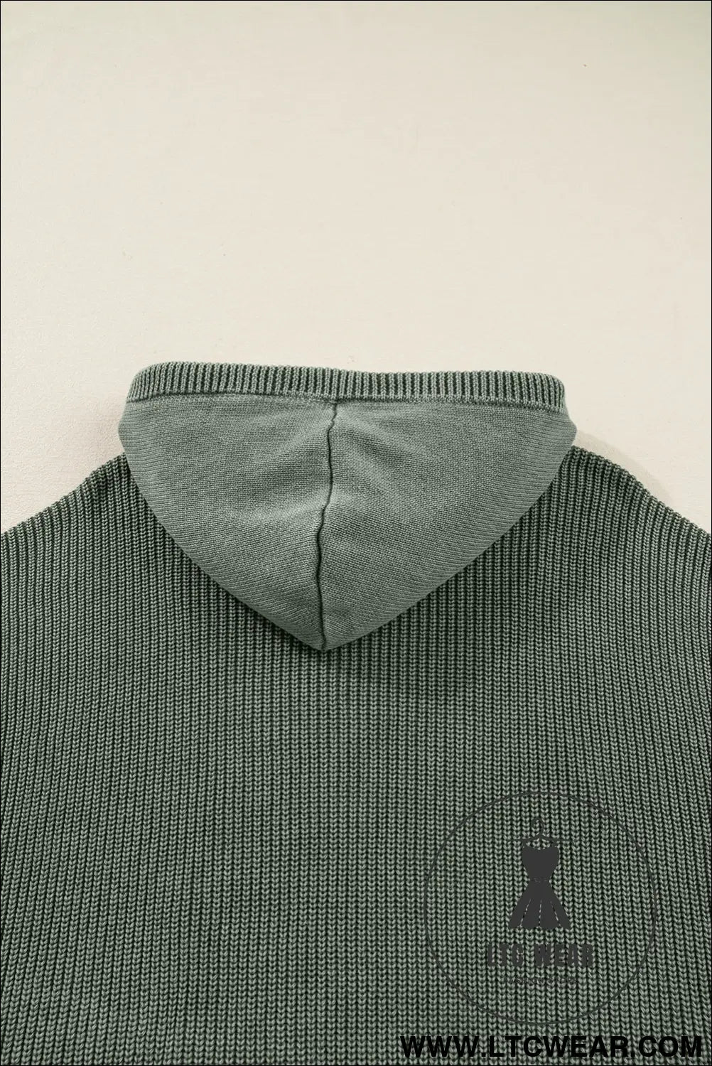 Mist green mineral wash ribbed knit drawstring hooded sweater - sweaters