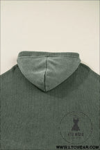 Mist green mineral wash ribbed knit drawstring hooded sweater - sweaters