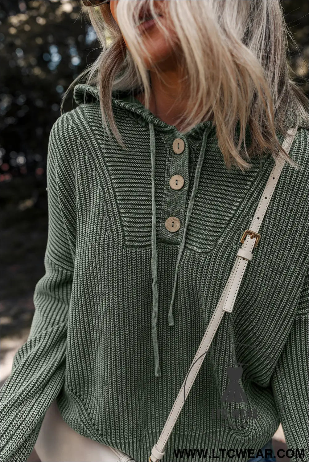Mist green mineral wash ribbed knit drawstring hooded sweater - sweaters