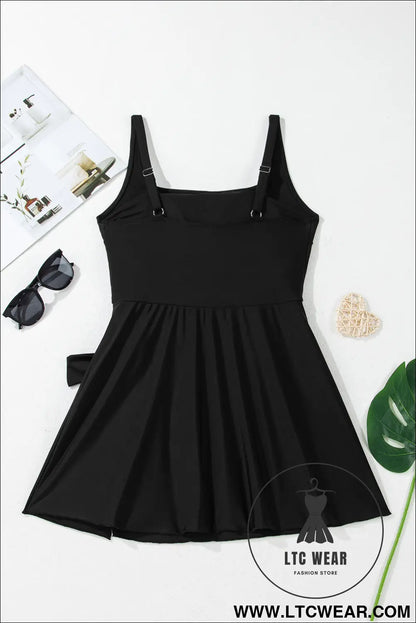Mist Green Side Tied Adjustable Straps A Line One Piece Swim Dress - L.T.C Wear Online Fashion Store