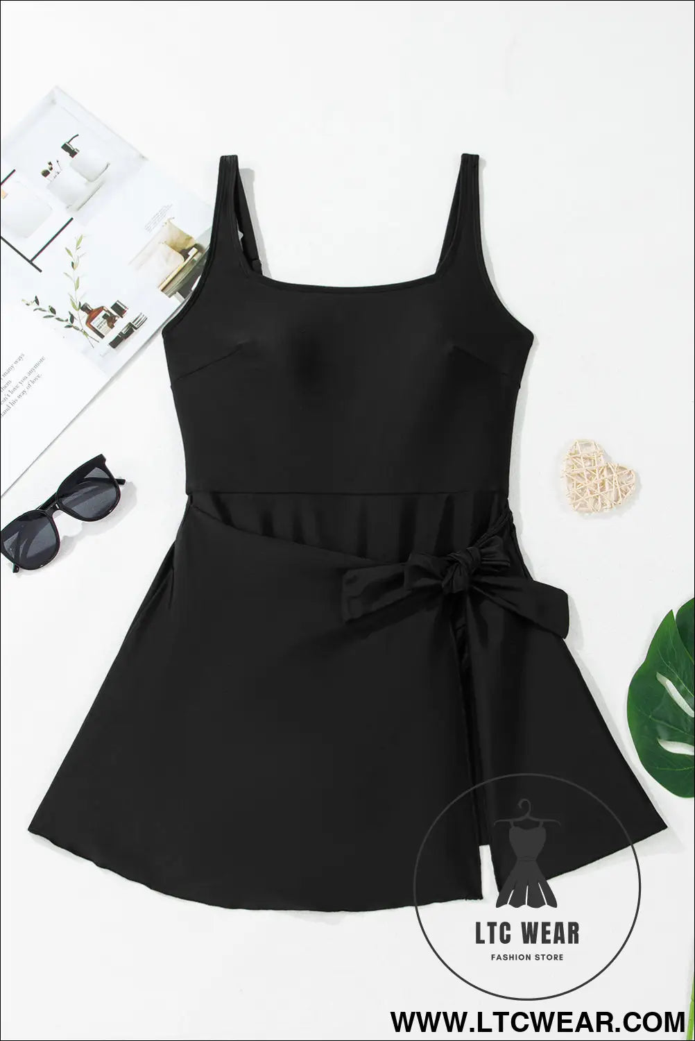 Mist Green Side Tied Adjustable Straps A Line One Piece Swim Dress - L.T.C Wear Online Fashion Store