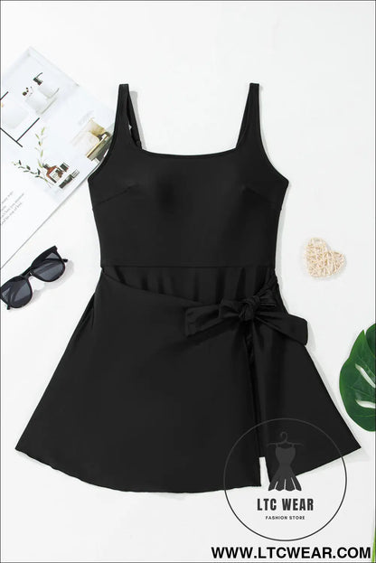 Mist Green Side Tied Adjustable Straps A Line One Piece Swim Dress - L.T.C Wear Online Fashion Store