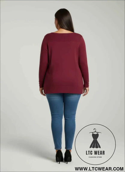 Mocha Button Cuff Ribbed Knit Tunic Top