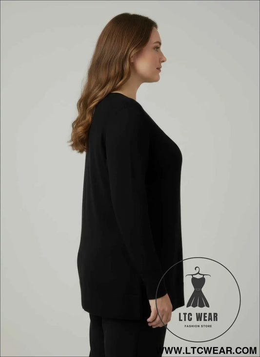 Mocha Button Cuff Ribbed Knit Tunic Top