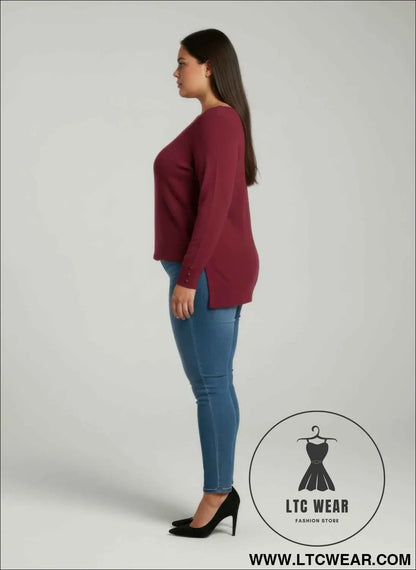 Mocha Button Cuff Ribbed Knit Tunic Top
