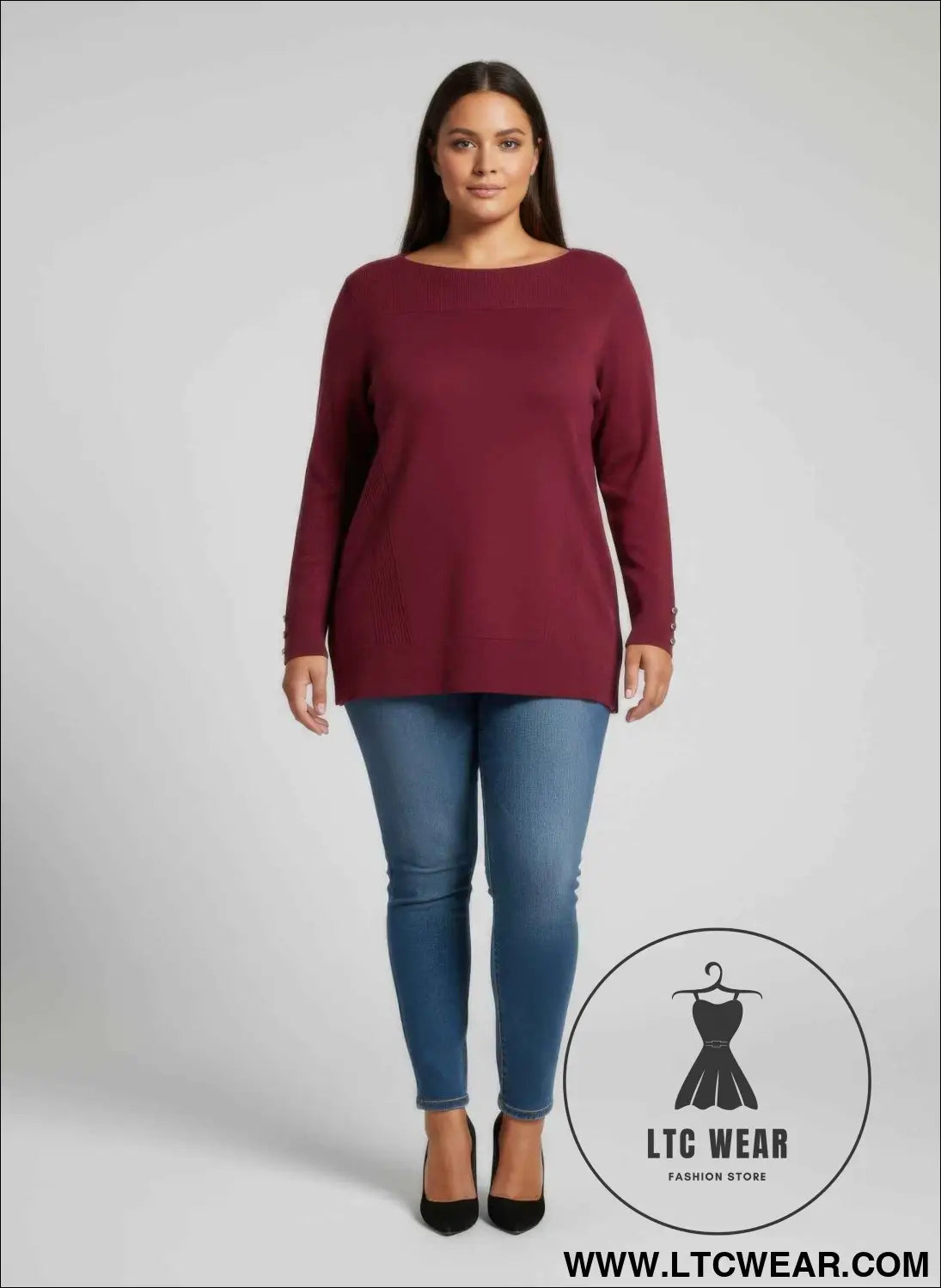 Mocha Button Cuff Ribbed Knit Tunic Top