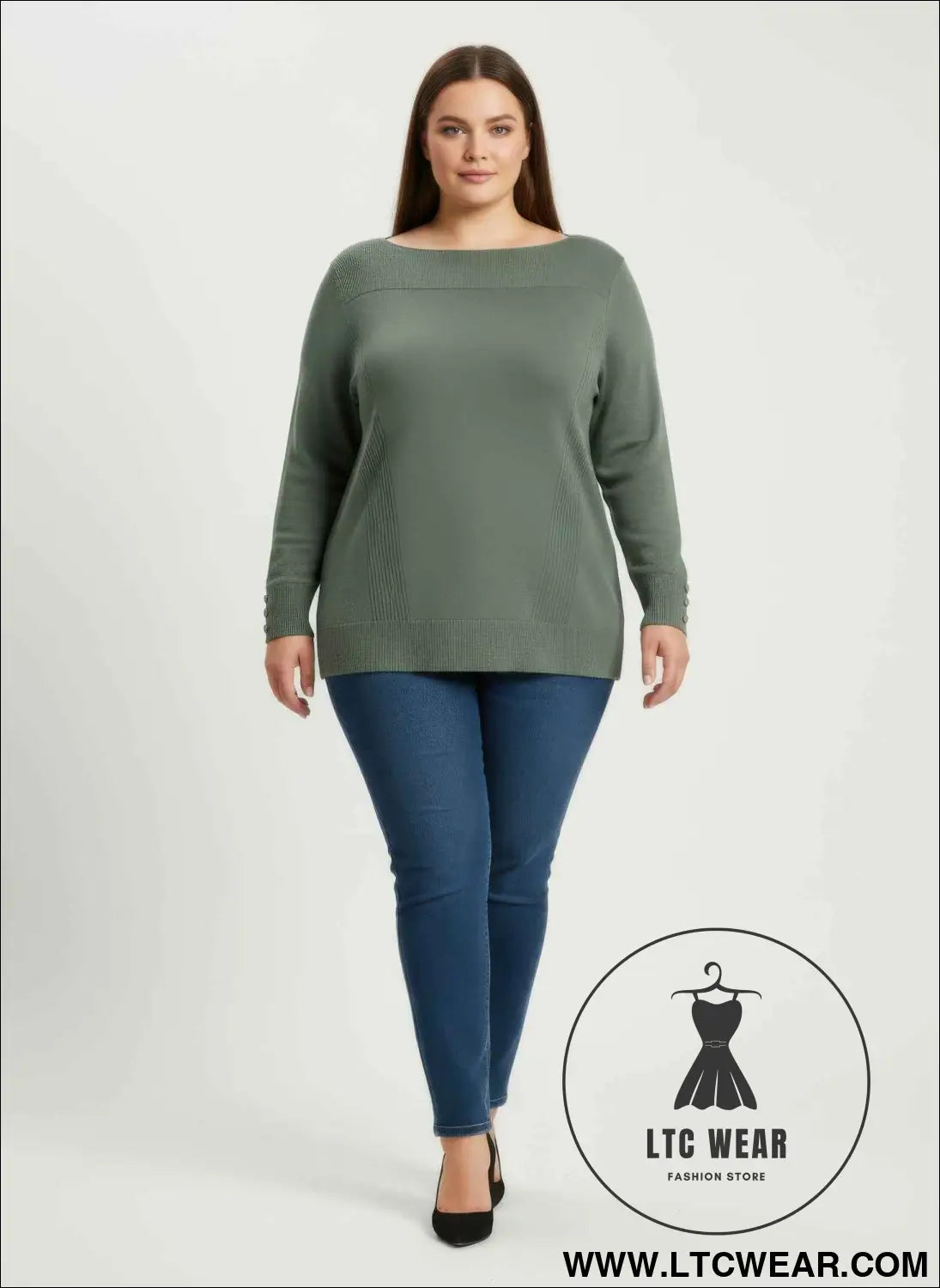Mocha Button Cuff Ribbed Knit Tunic Top