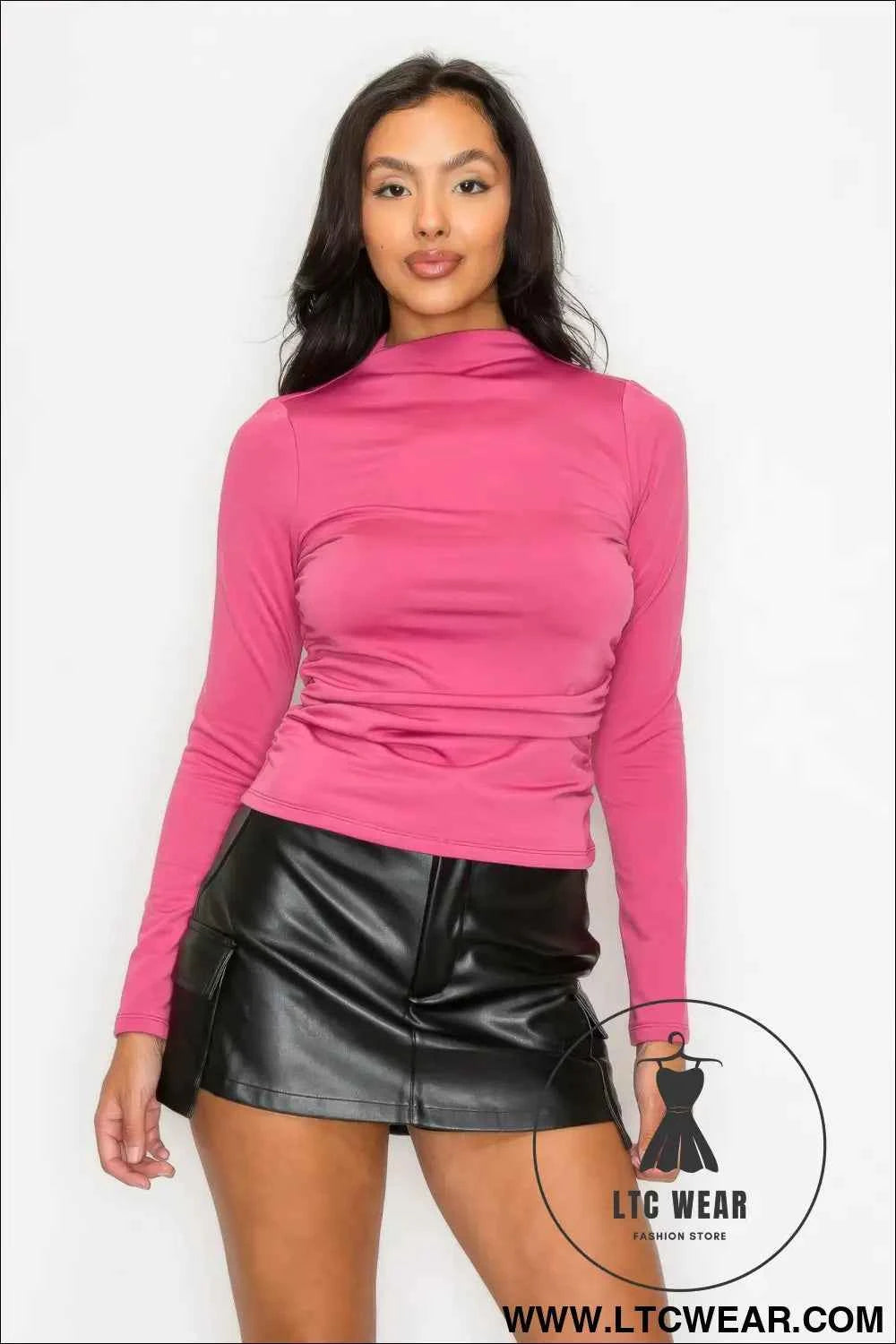 Mock Neck Ruched Solid Top