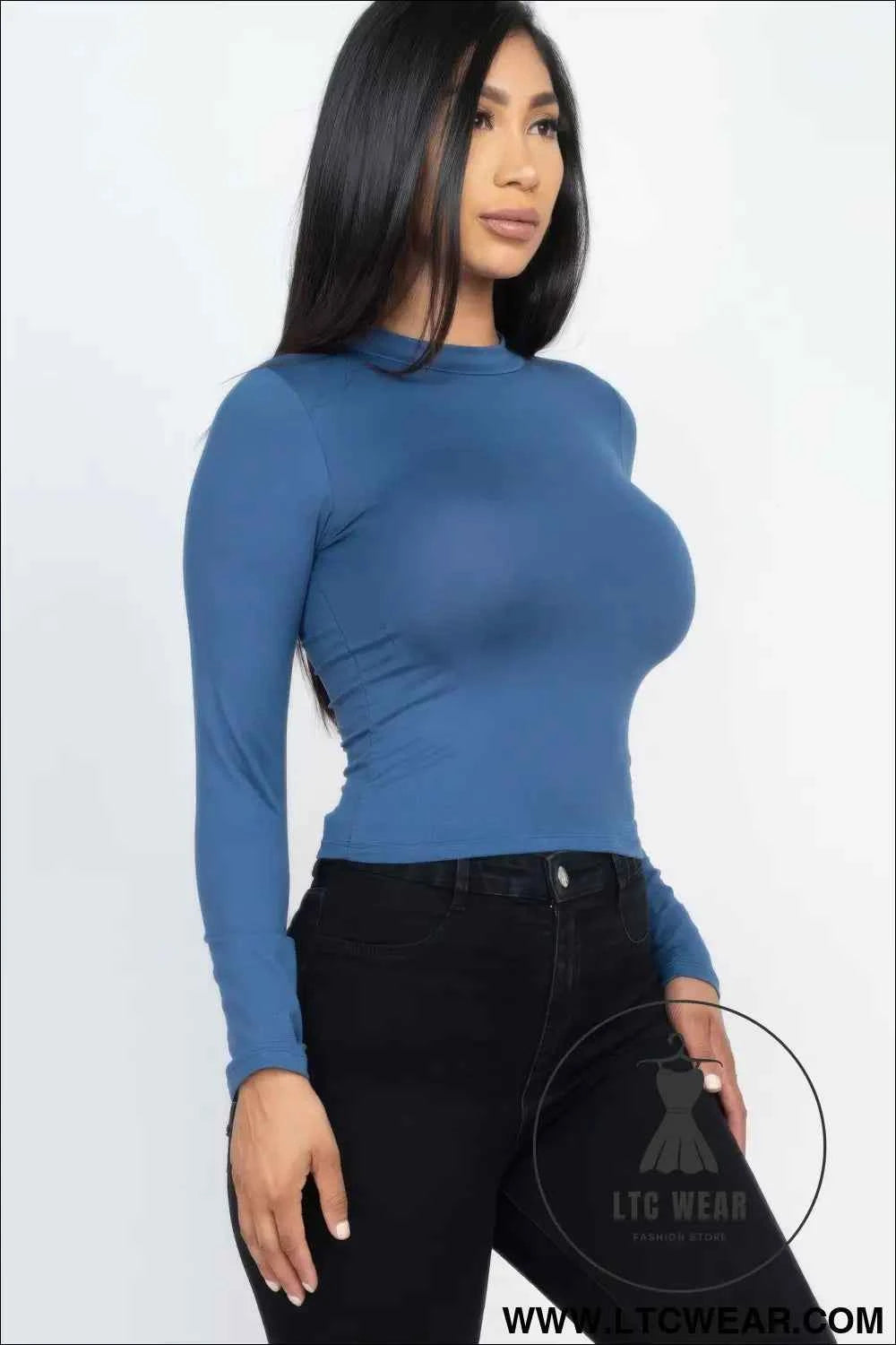 Mock Neck Solid Long Sleeve Top