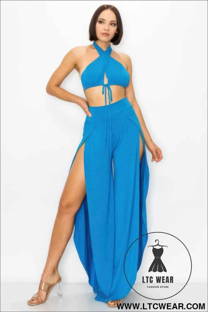 Modal 2 Piece Set, Bra And Side Slit Pant