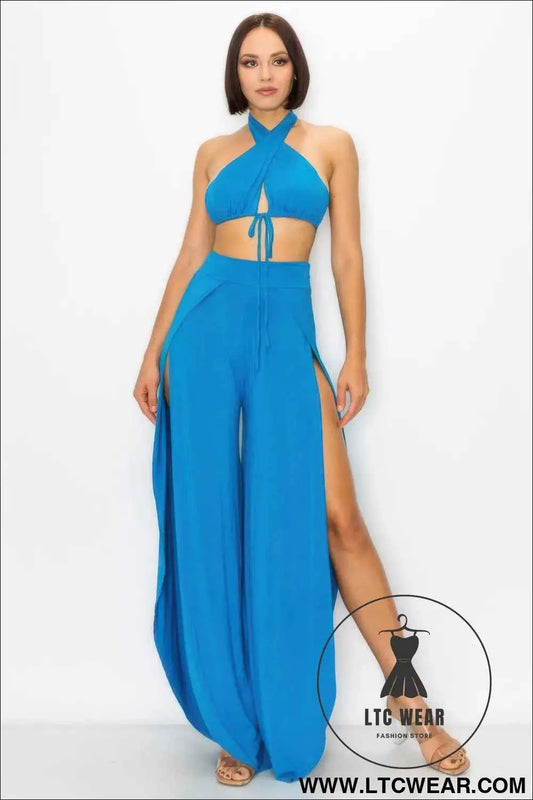 Modal 2 Piece Set, Bra And Side Slit Pant