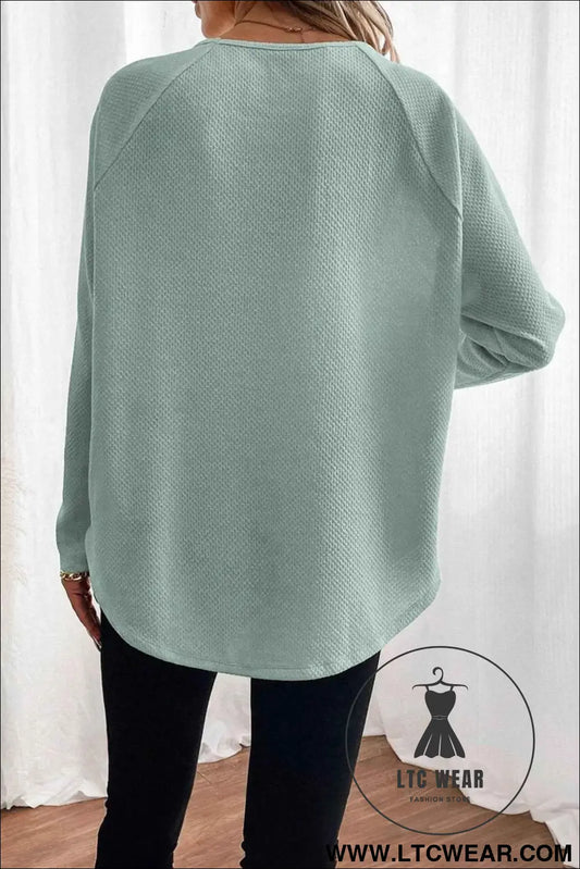Moonlight Jade Textured Raglan Sleeve Knit Loose Top