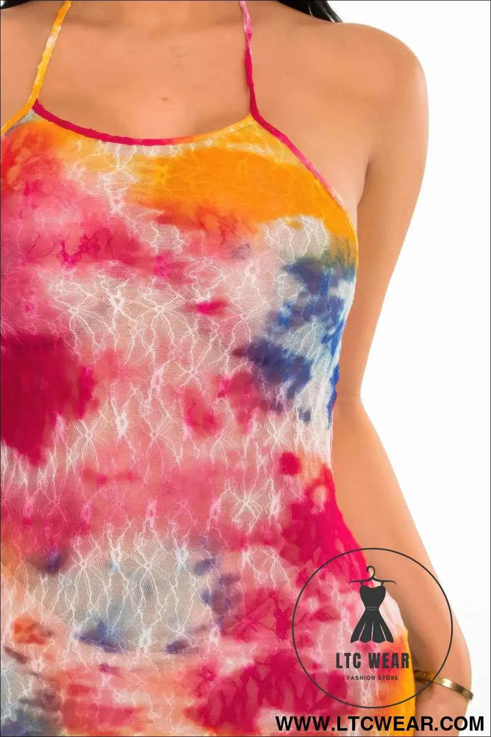Multi Color Lace Mini Cover Up Dress