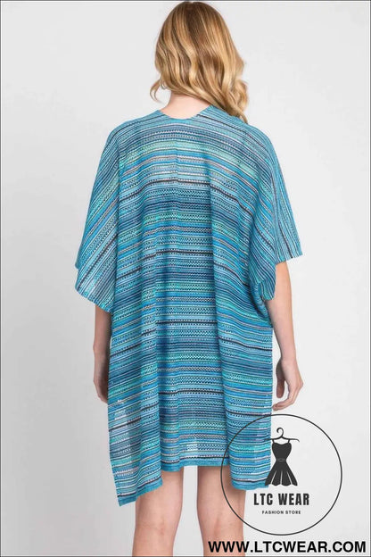 Multi Color Stripe Crochet Open Front Cover-up