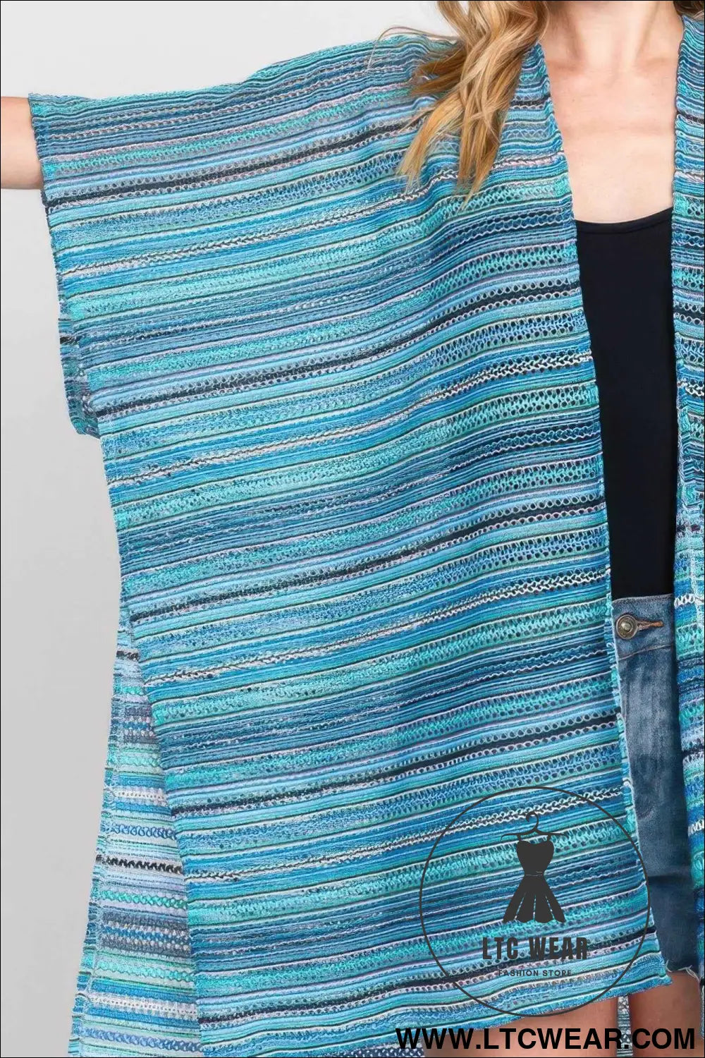 Multi Color Stripe Crochet Open Front Cover-up