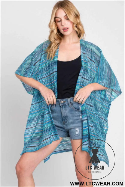 Multi Color Stripe Crochet Open Front Cover-up