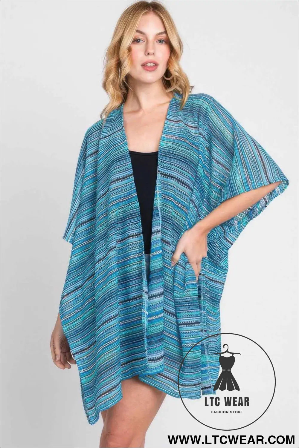 Multi Color Stripe Crochet Open Front Cover-up