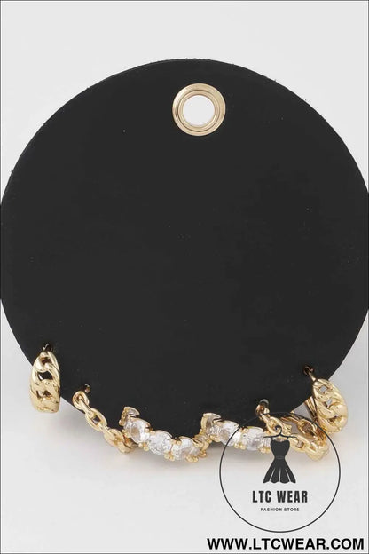 Multi Jewel Chain Hoop Earrings Set