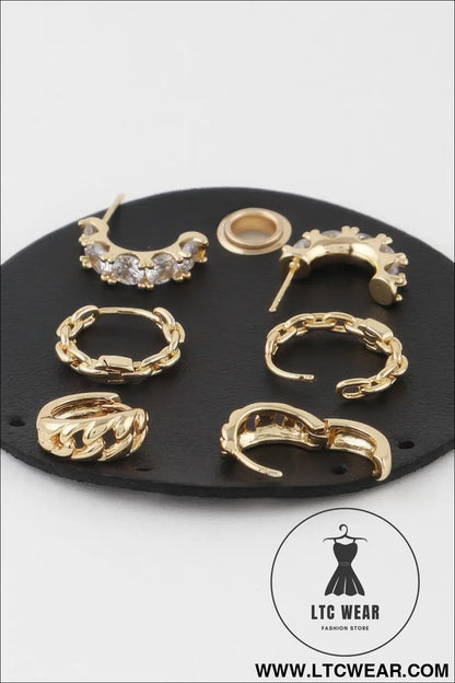 Multi Jewel Chain Hoop Earrings Set