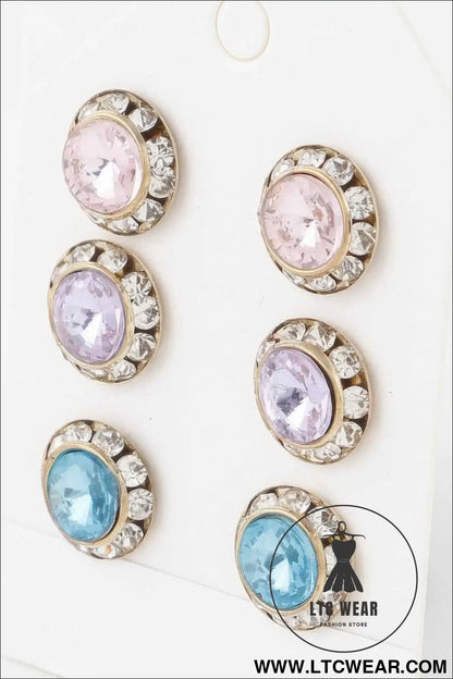 Multi Jeweled Stud Earrings Set