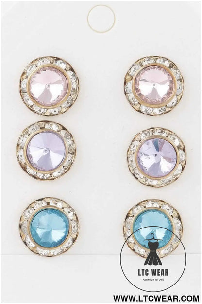 Multi Jeweled Stud Earrings Set