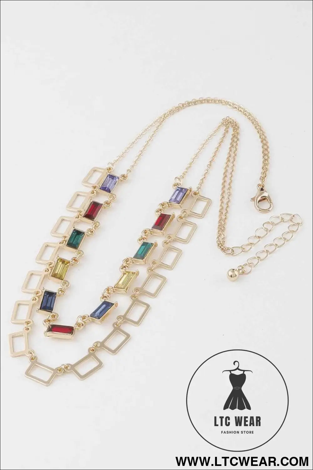 Multi Square Crystal Charm Necklace