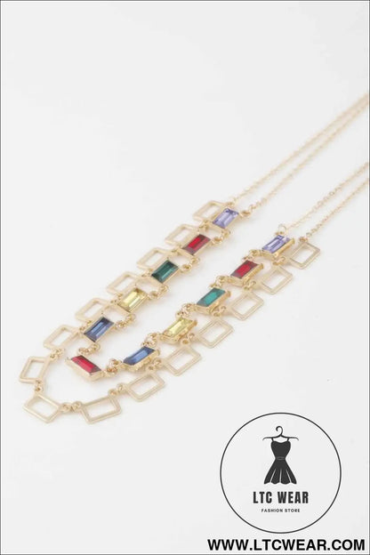 Multi Square Crystal Charm Necklace