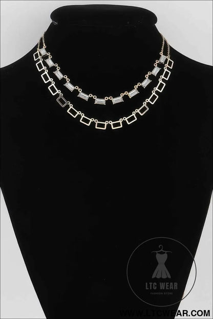 Multi Square Crystal Charm Necklace