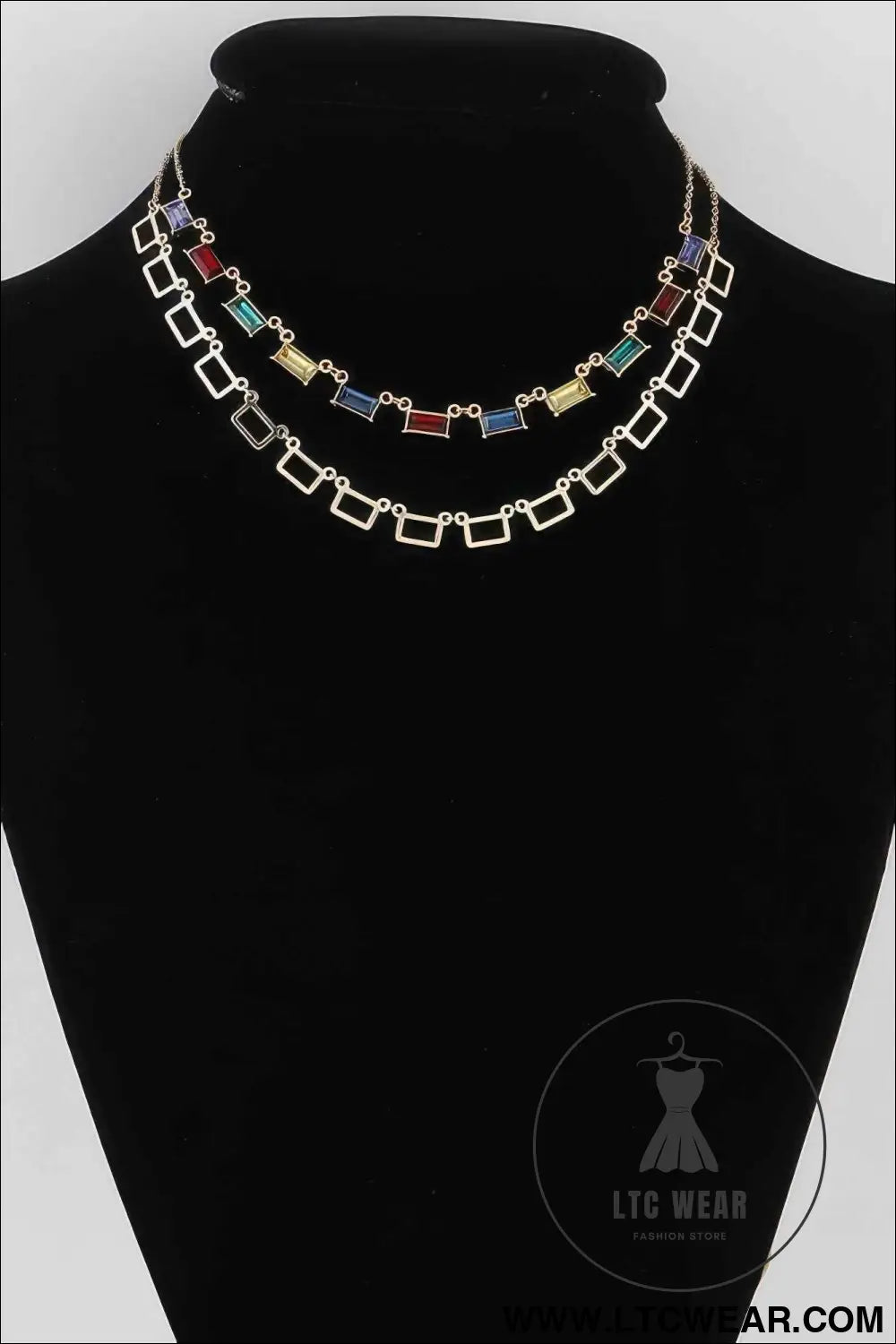 Multi Square Crystal Charm Necklace
