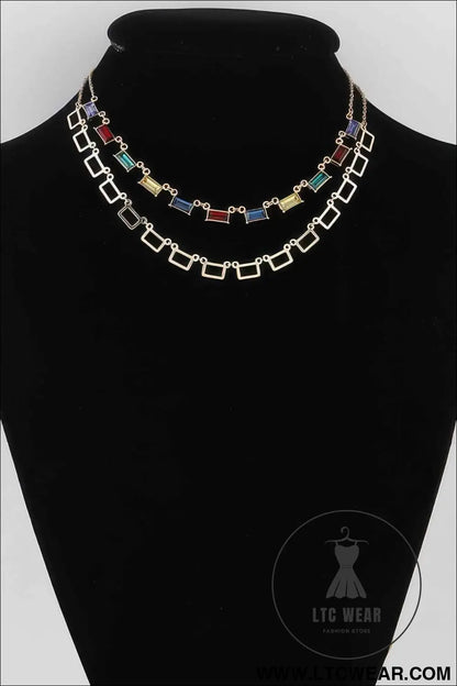 Multi Square Crystal Charm Necklace