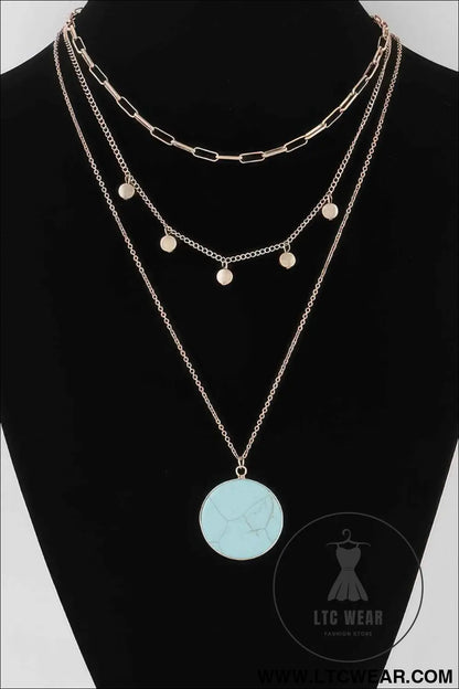 Multi Stone Pendant Chain Necklace