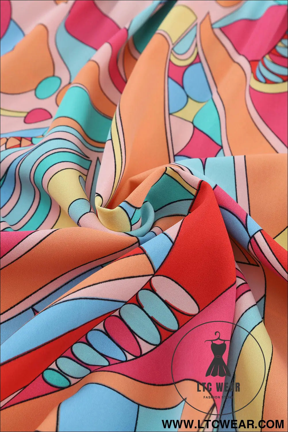 Multicolor Abstract Print Half Batwing Sleeve Loose Blouse - L.T.C Wear Online Fashion Store
