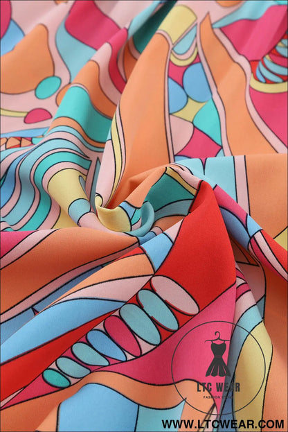 Multicolor Abstract Print Half Batwing Sleeve Loose Blouse - L.T.C Wear Online Fashion Store