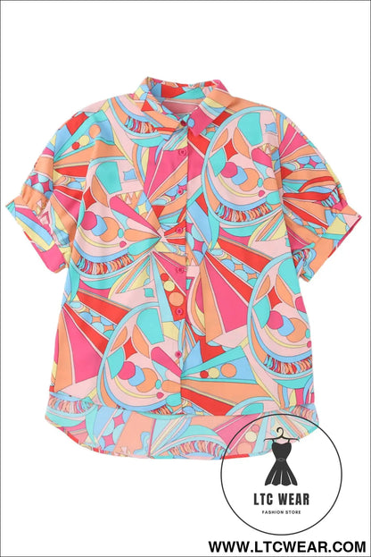 Multicolor Abstract Print Half Batwing Sleeve Loose Blouse - L.T.C Wear Online Fashion Store