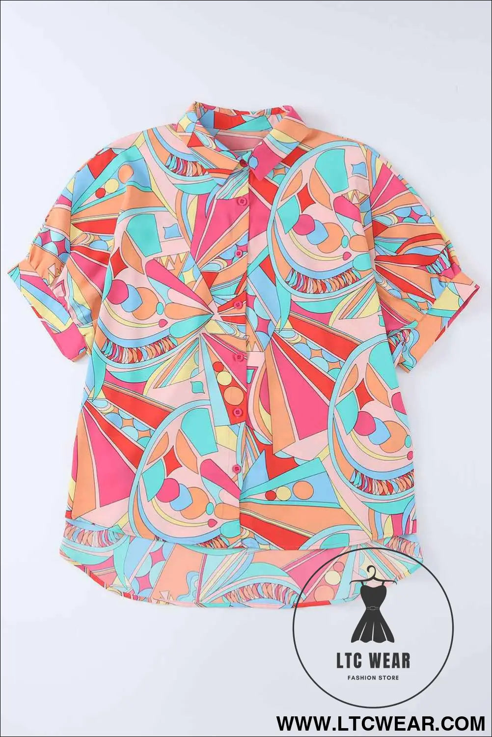 Multicolor Abstract Print Half Batwing Sleeve Loose Blouse