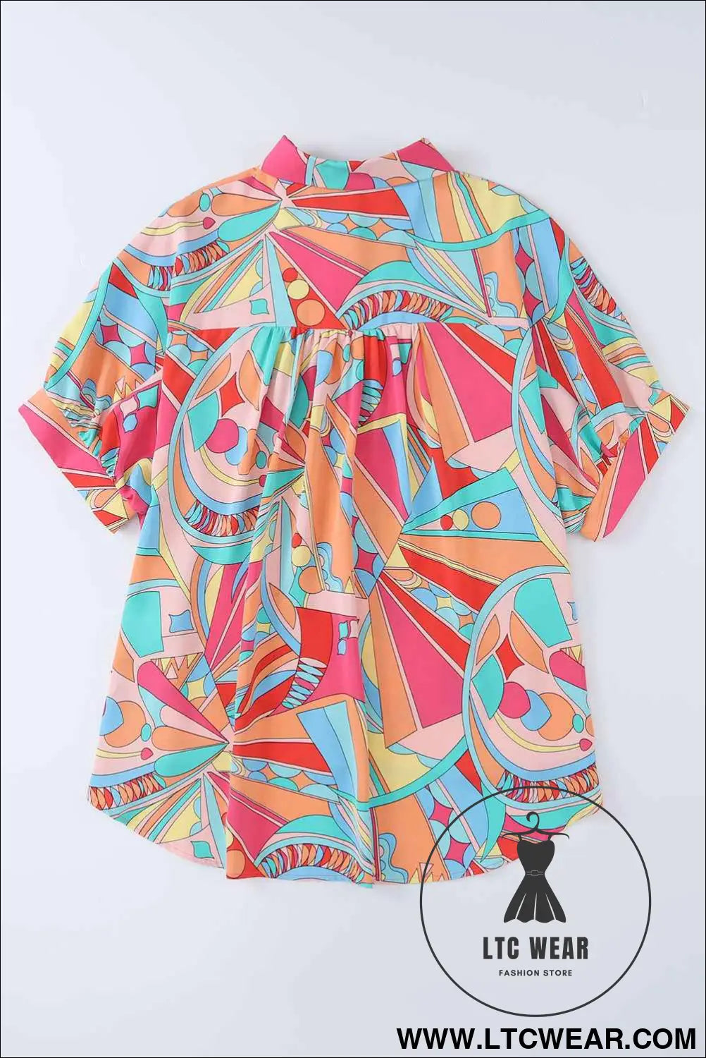 Multicolor Abstract Print Half Batwing Sleeve Loose Blouse
