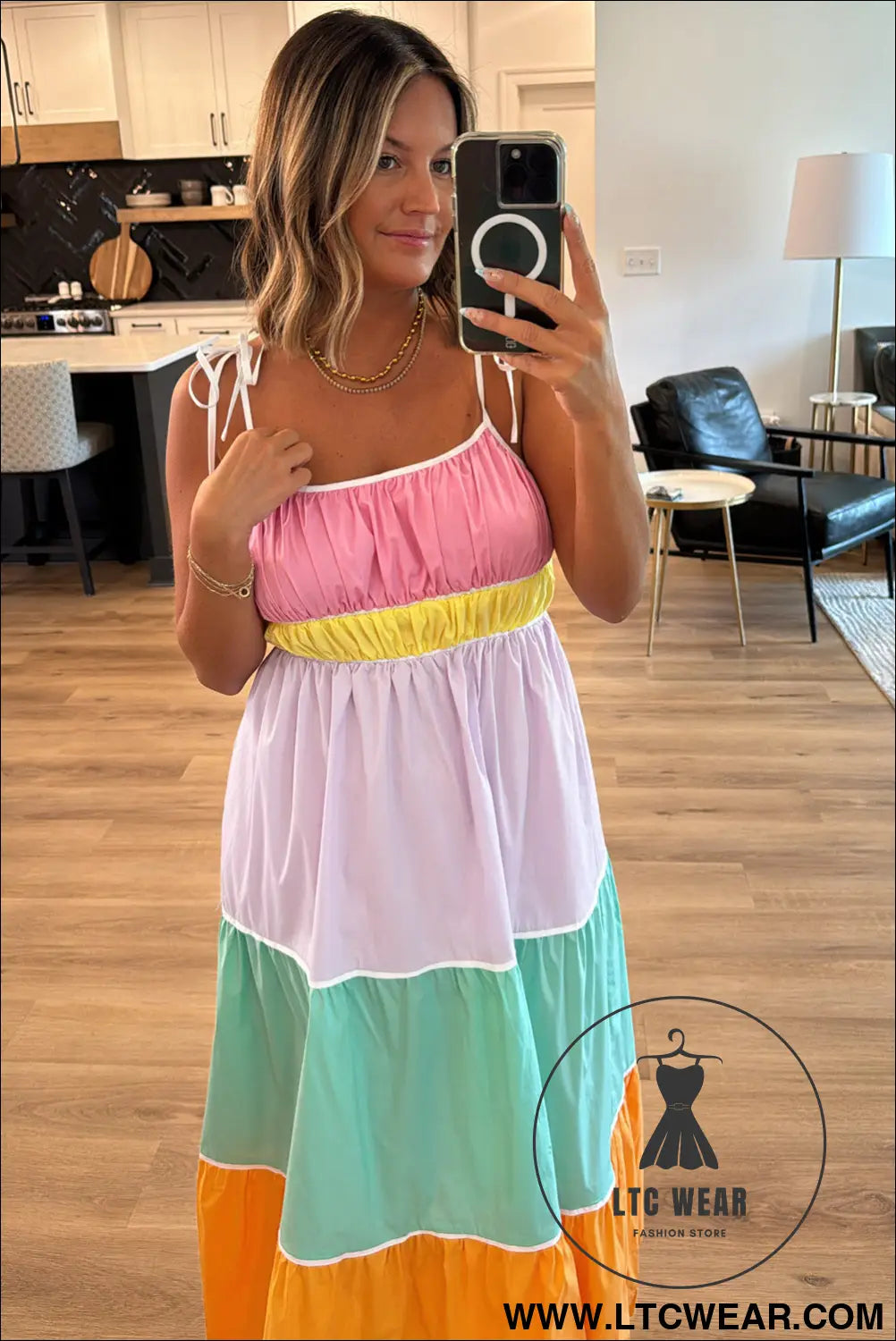Multicolor colorblock self tie straps high waist flowy maxi dress with pockets - 15%