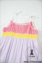 Multicolor colorblock self tie straps high waist flowy maxi dress with pockets - 15%
