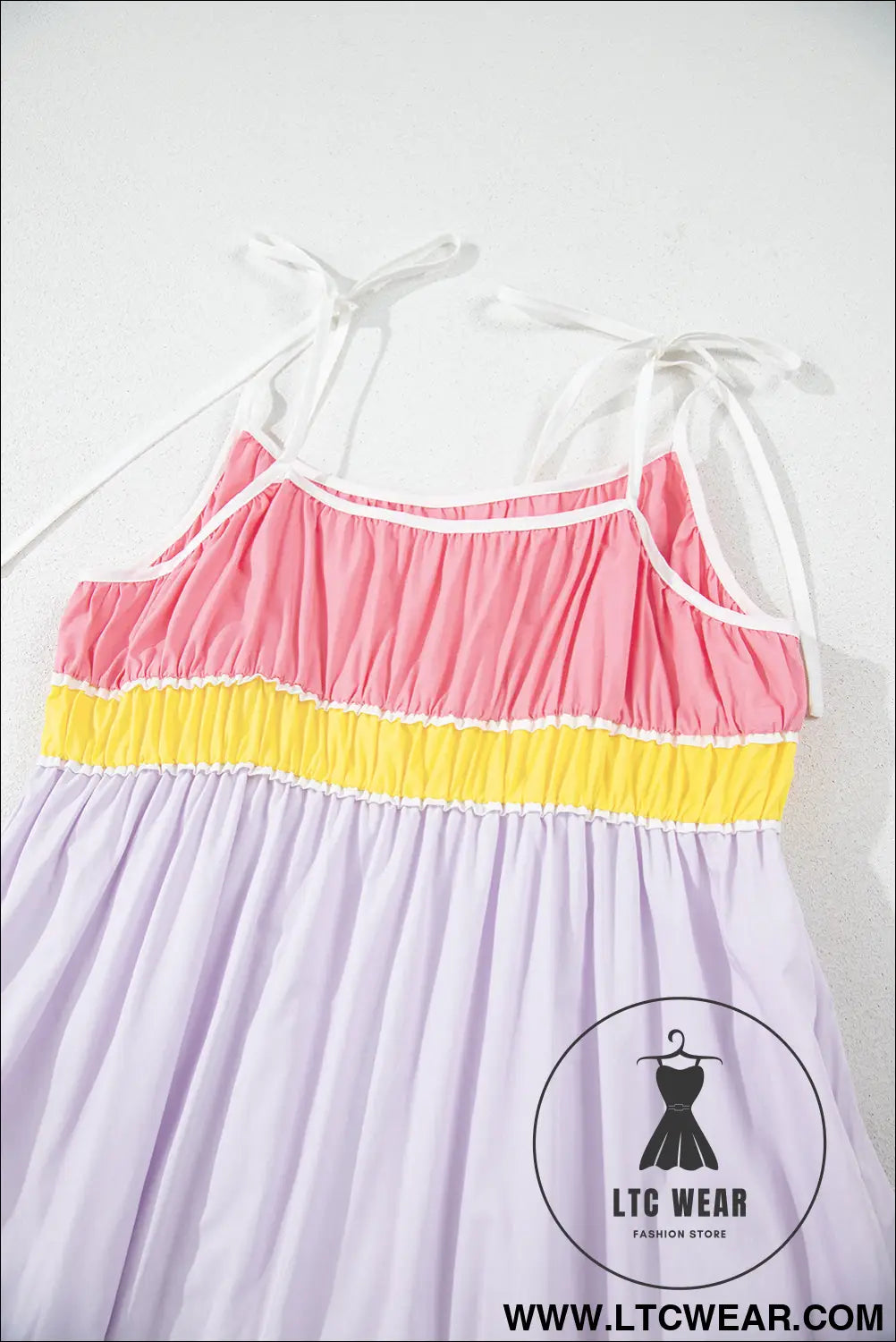 Multicolor colorblock self tie straps high waist flowy maxi dress with pockets - 15%