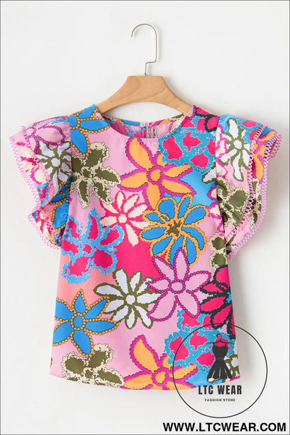 Multicolor Floral Print Boho Top Tiered Ruffle Sleeve Blouse - L.T.C Wear Online Fashion Store