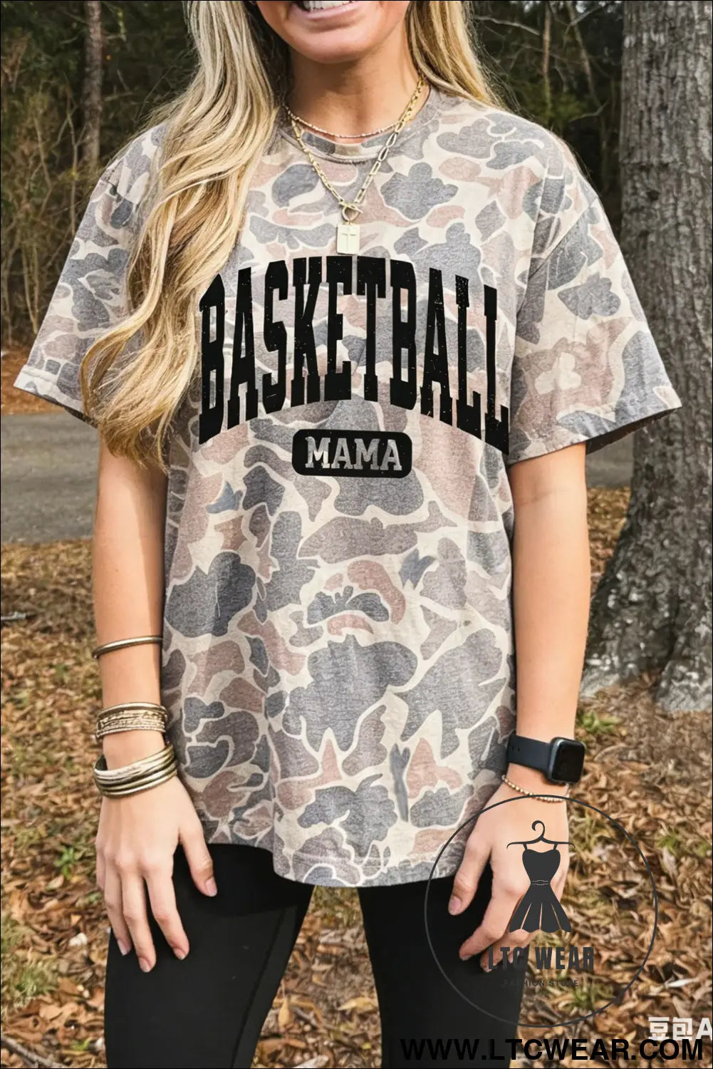 Multicolour basketball mama camouflage casual t-shirt - graphic tees