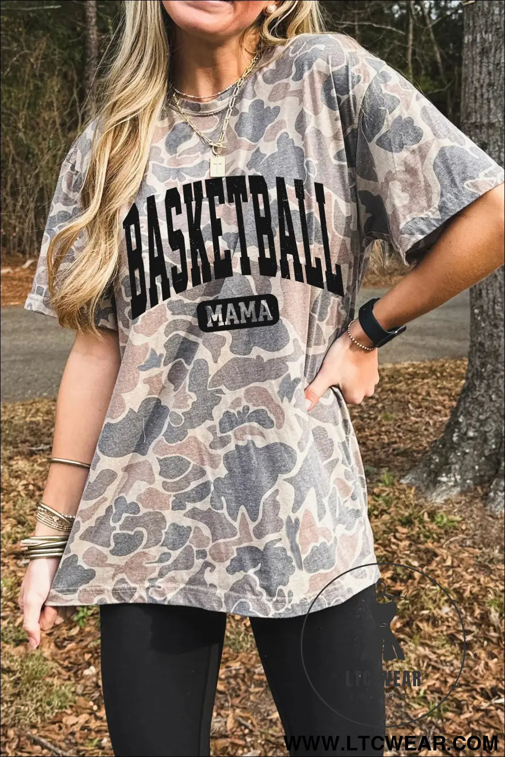 Multicolour basketball mama camouflage casual t-shirt - multicolour / l / 95% polyester + 5% elastane - graphic tees