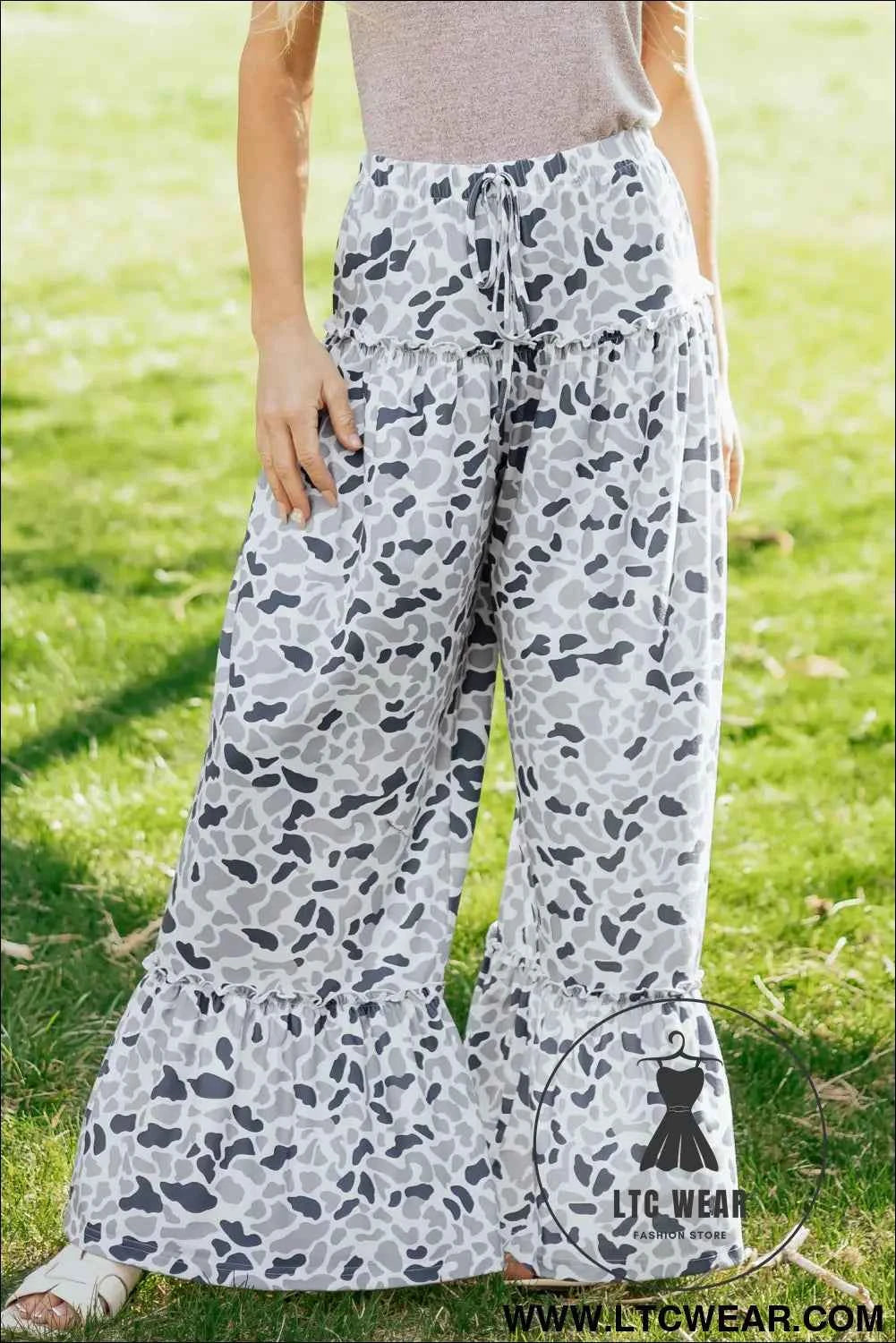 Multicolour Camo Print Wide Leg Casual Pants