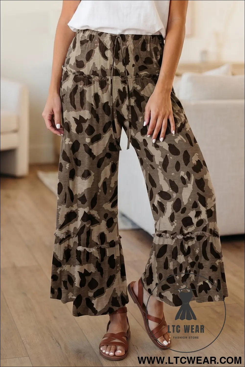 Multicolour Camo Print Wide Leg Casual Pants - L.T.C Wear Online Fashion Store