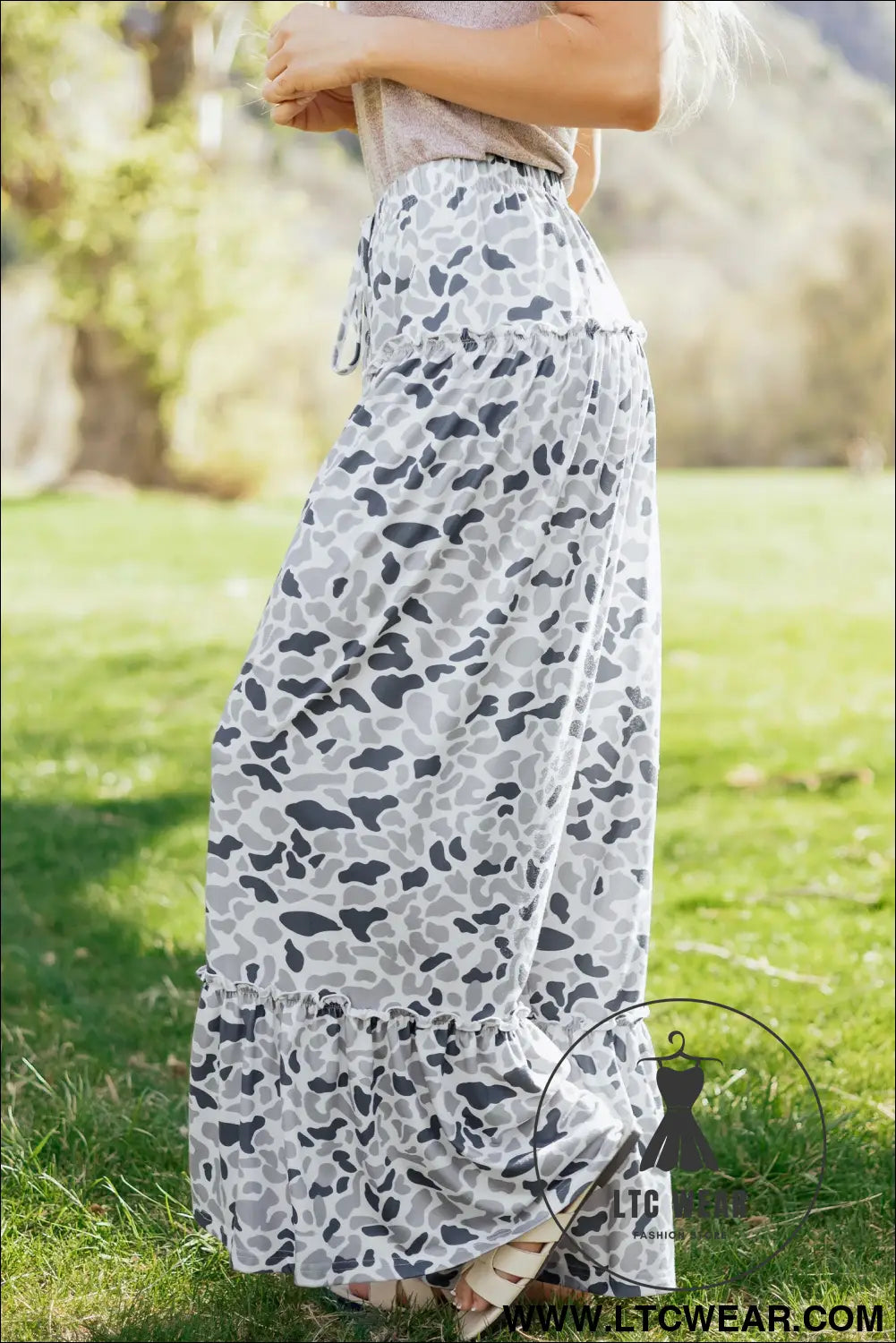 Multicolour Camo Print Wide Leg Casual Pants - L.T.C Wear Online Fashion Store