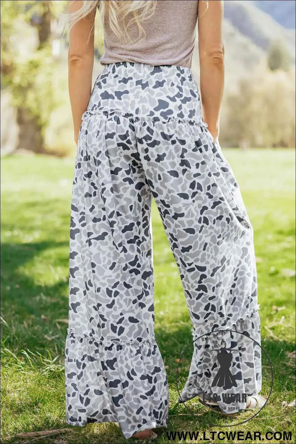 Multicolour Camo Print Wide Leg Casual Pants