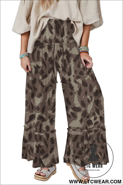Multicolour Camo Print Wide Leg Casual Pants - L.T.C Wear Online Fashion Store