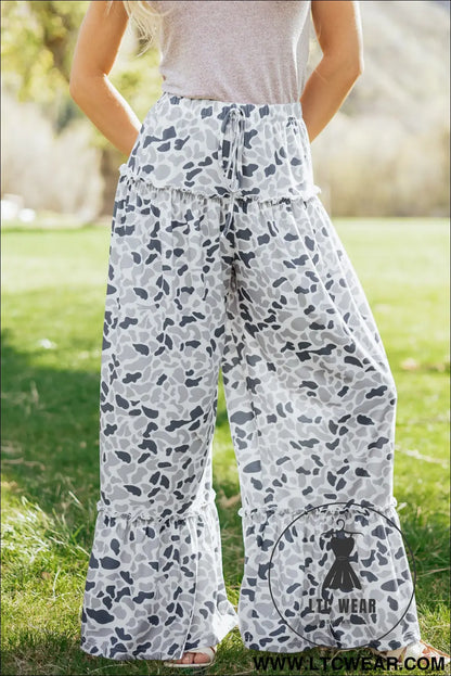 Multicolour Camo Print Wide Leg Casual Pants - L.T.C Wear Online Fashion Store